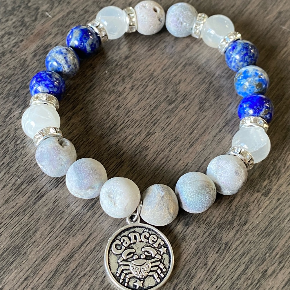 Druzy lapis and selenite bracelet